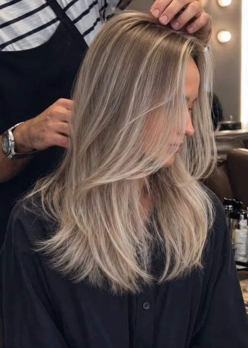 Balayage und lange glänzende Haare