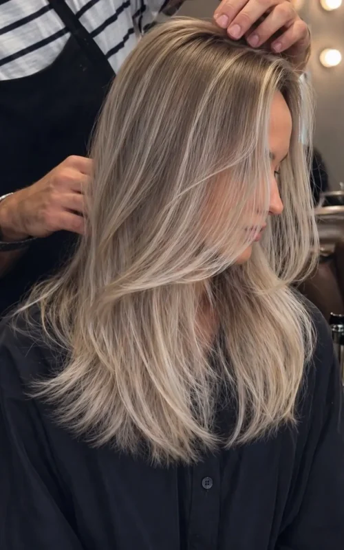 Balayage und lange glänzende Haare
